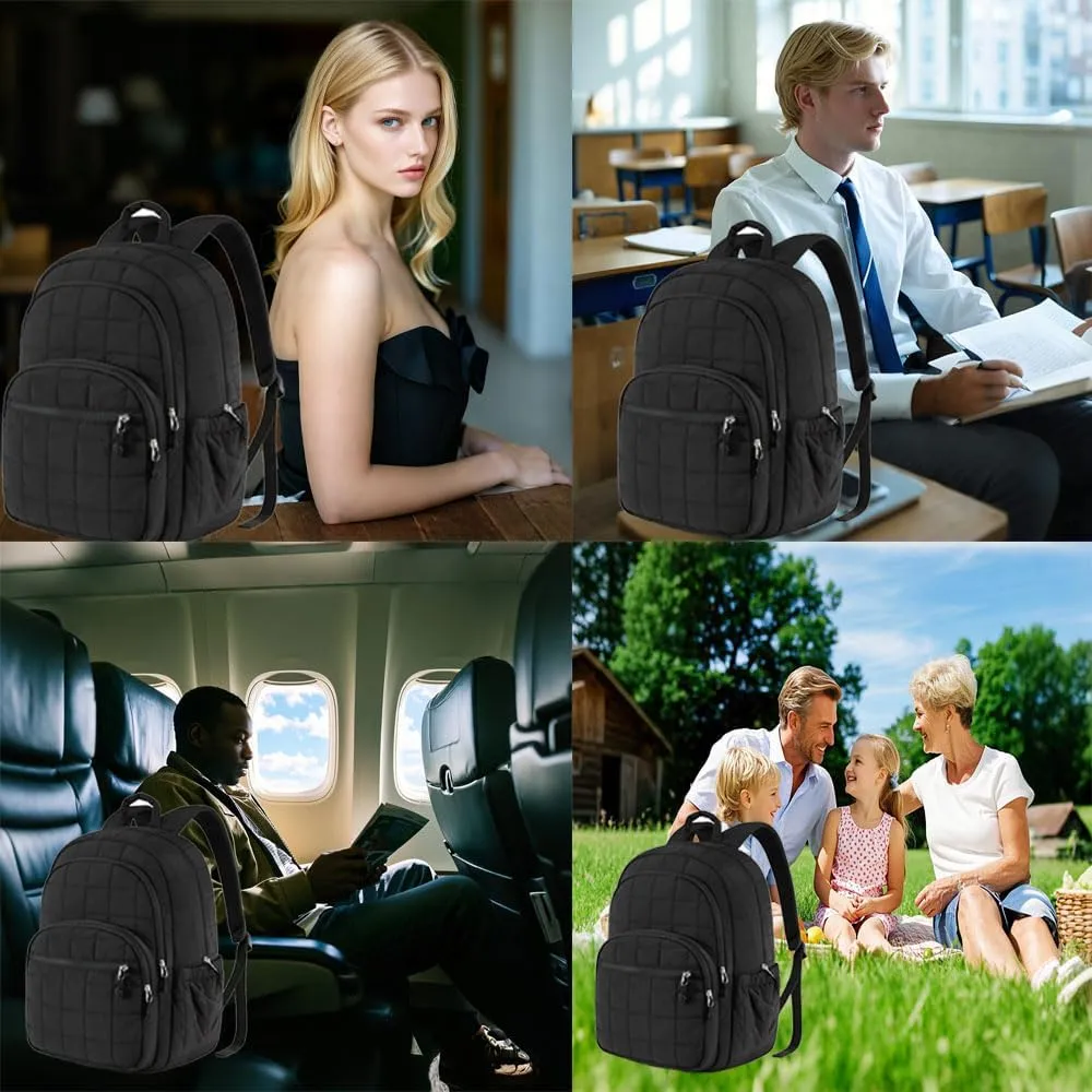 15.6 Inch Laptop Backpack College Backpack Puffer Quilted Work Backpack for Women Fashionable Daypack Black