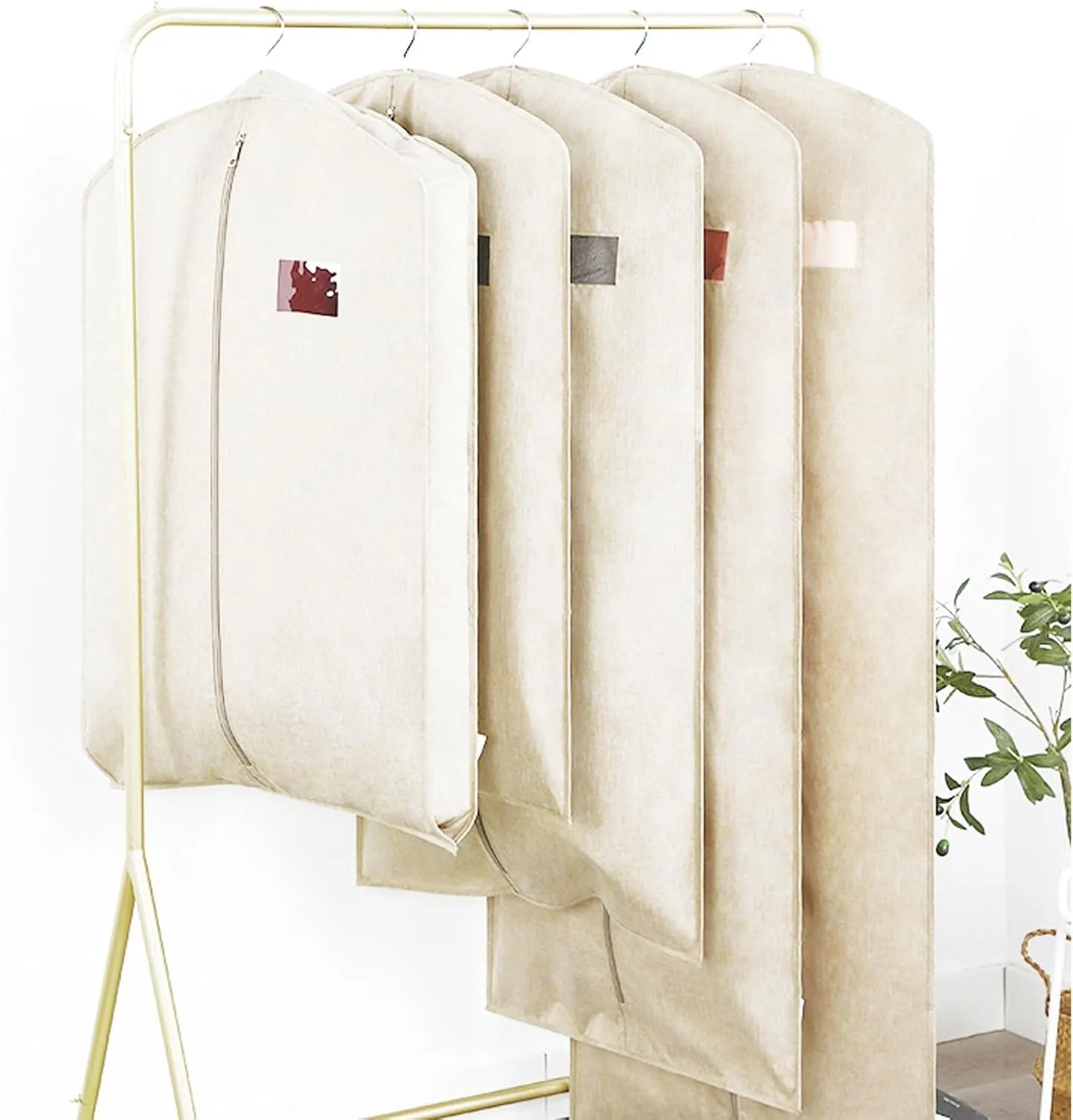2 Pack Oxford Garment Bags for Hanging Clothes, Thickening and Widening Suit Bags with Window, Hanging Clothes Storage Bag(Beige,58x9x90cm)