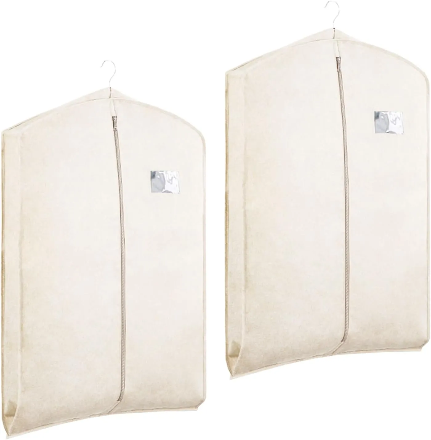 2 Pack Oxford Garment Bags for Hanging Clothes, Thickening and Widening Suit Bags with Window, Hanging Clothes Storage Bag(Beige,58x9x90cm)