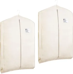 2 Pack Oxford Garment Bags for Hanging Clothes, Thickening and Widening Suit Bags with Window, Hanging Clothes Storage Bag(Beige,58x9x90cm)