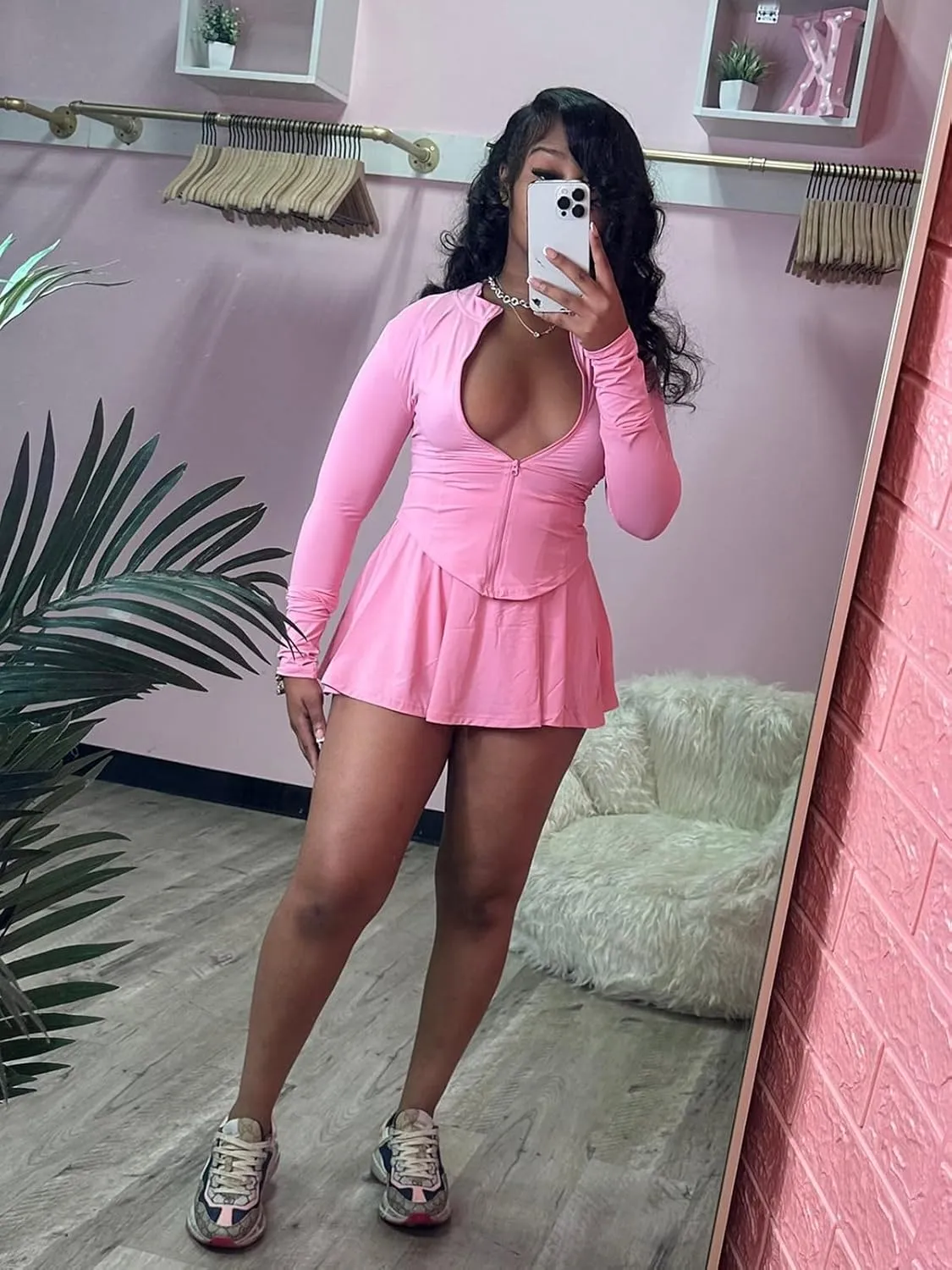2 Piece Skirt Set for Women 2025 Long Sleeve Zipper Up Jacket and Pleated Mini Dress Short Sets Tracksuit