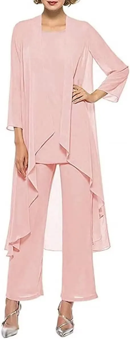 3 PCS Mother of The Bride Dresses Pant Suits for Women Long Sleeve Chiffon Formal Pant Suits for Wedding