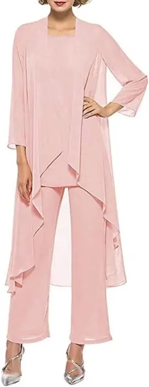 3 PCS Mother of The Bride Dresses Pant Suits for Women Long Sleeve Chiffon Formal Pant Suits for Wedding