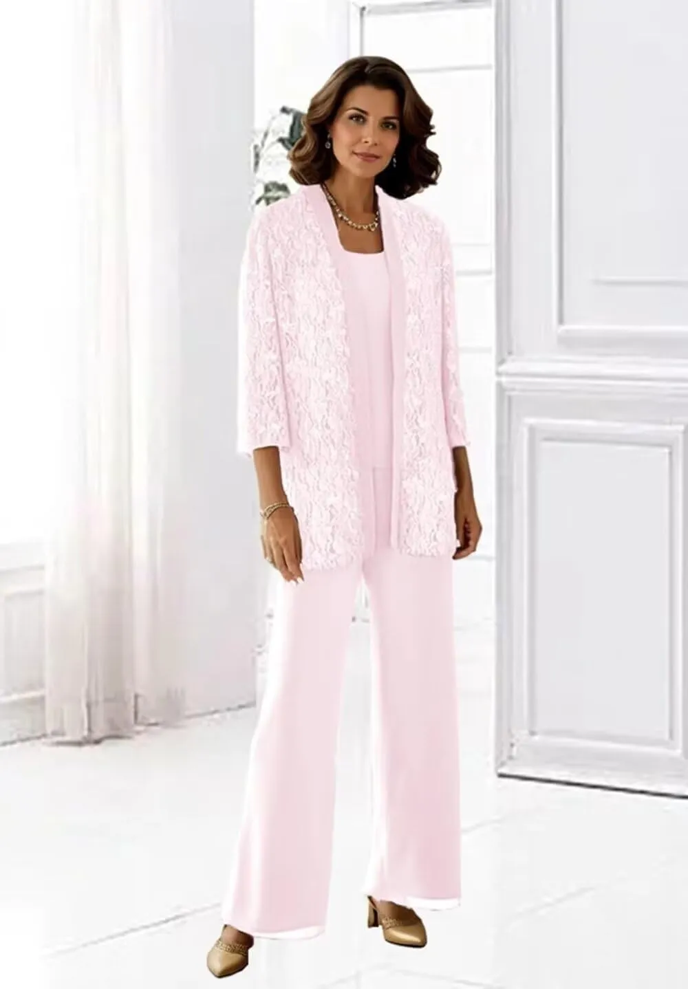 3 Pieces Mother of The Bride Pant Suits Lace Sequin Jumpsuit Sparkly Formal Outfit for Women Dressy