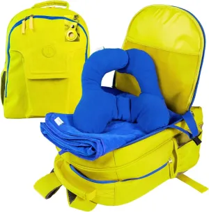 3pc Kids Travel Backpack for airplane | Kids travel pillow and blanket set | Kid AirTag holder included | Lime green backpack