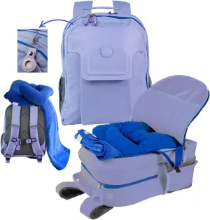 3pc Kids Travel Backpack for airplane | Kids travel pillow and blanket set | Kid AirTag holder included | Purple backpack