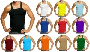6 Packs Men's G-Unit Style Cotton Tank Tops Square Cut Muscle Rib A-Shirts Random Assorted Colors