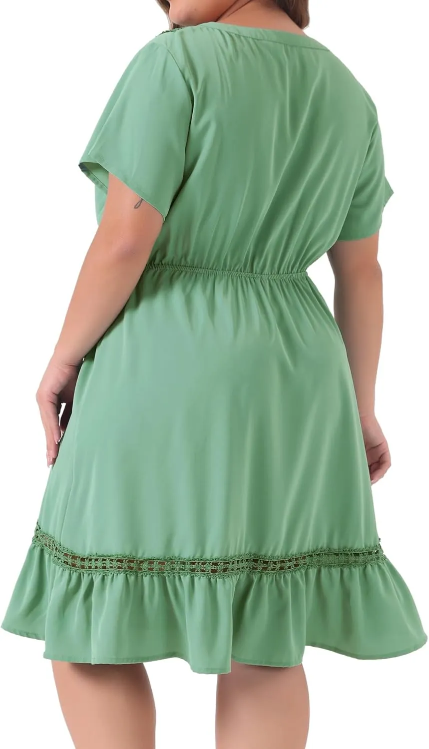 Agnes Orinda Plus Size Dress for Women Button V Neck Summer Midi Ruffle A Line Swing Dresses
