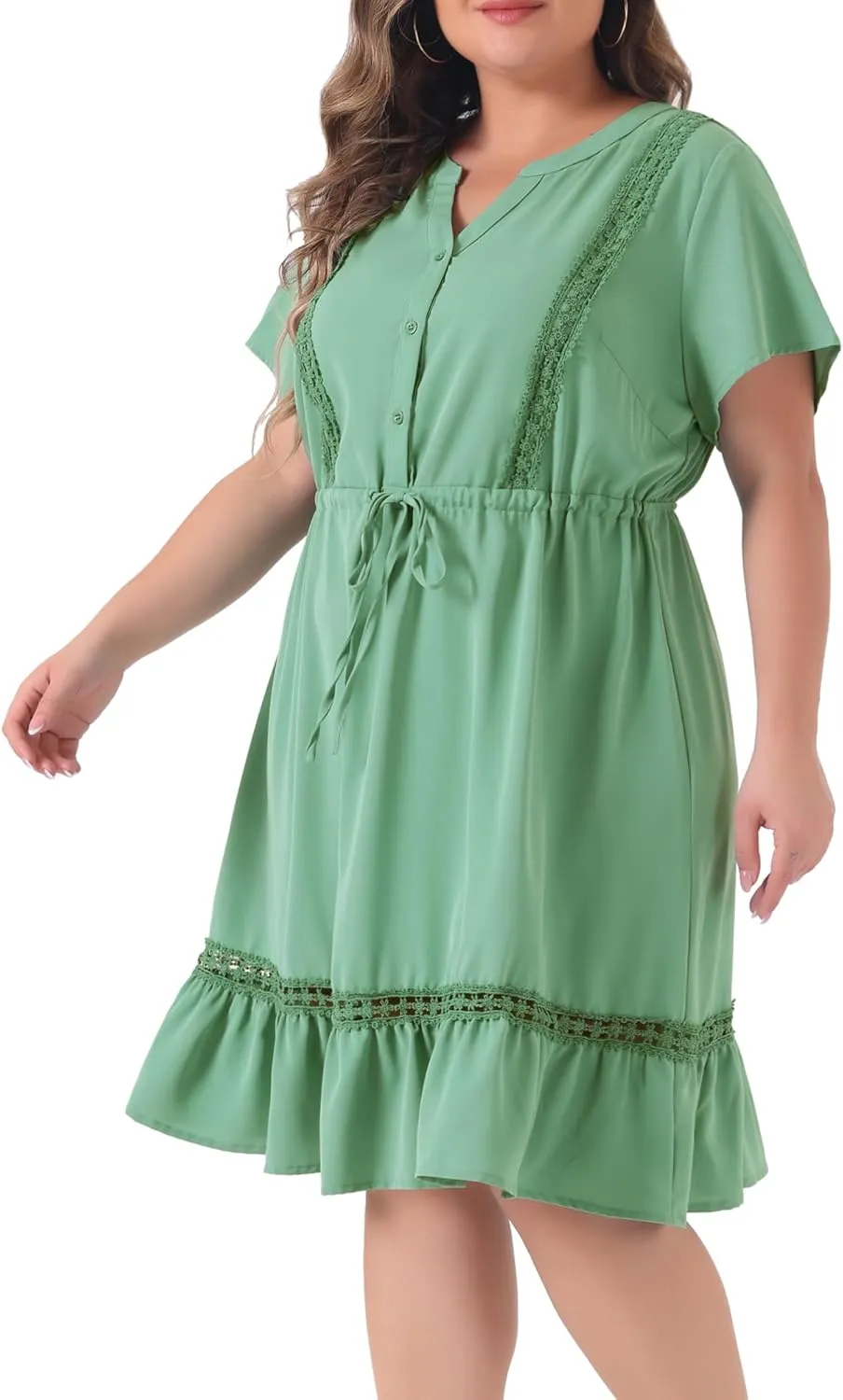 Agnes Orinda Plus Size Dress for Women Button V Neck Summer Midi Ruffle A Line Swing Dresses
