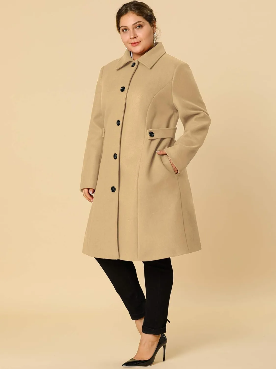 Agnes Orinda Women's Plus Size Single Breasted Belted Winter Long Coat