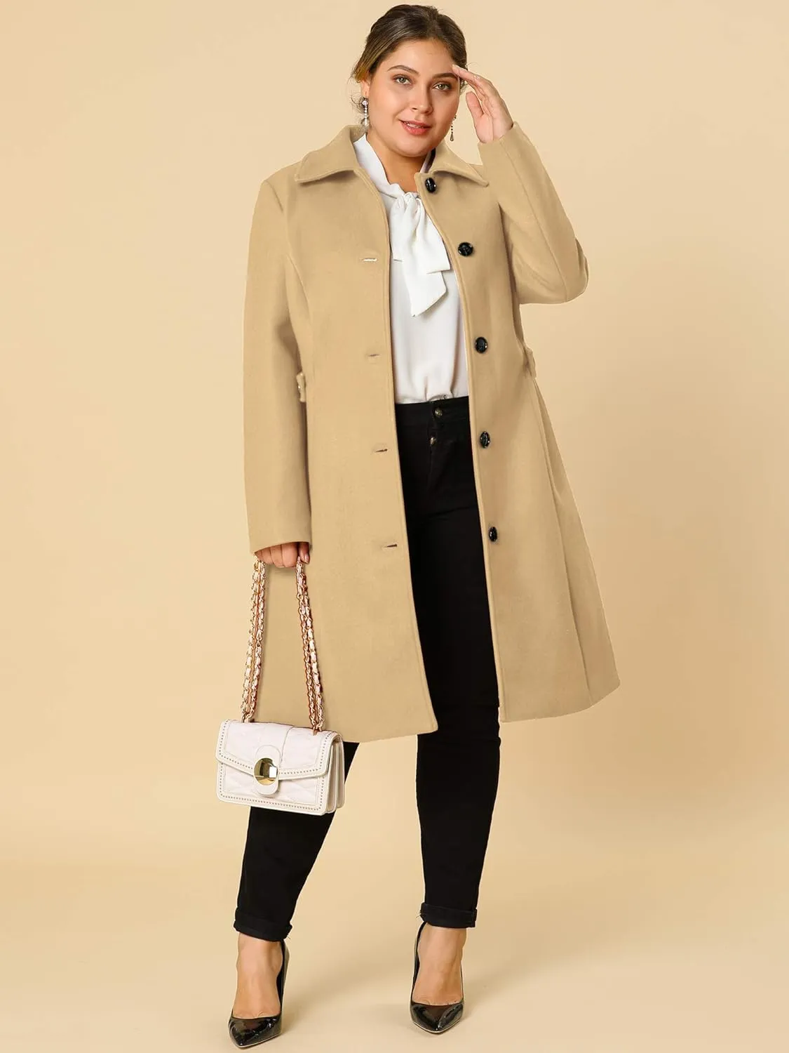 Agnes Orinda Women's Plus Size Single Breasted Belted Winter Long Coat