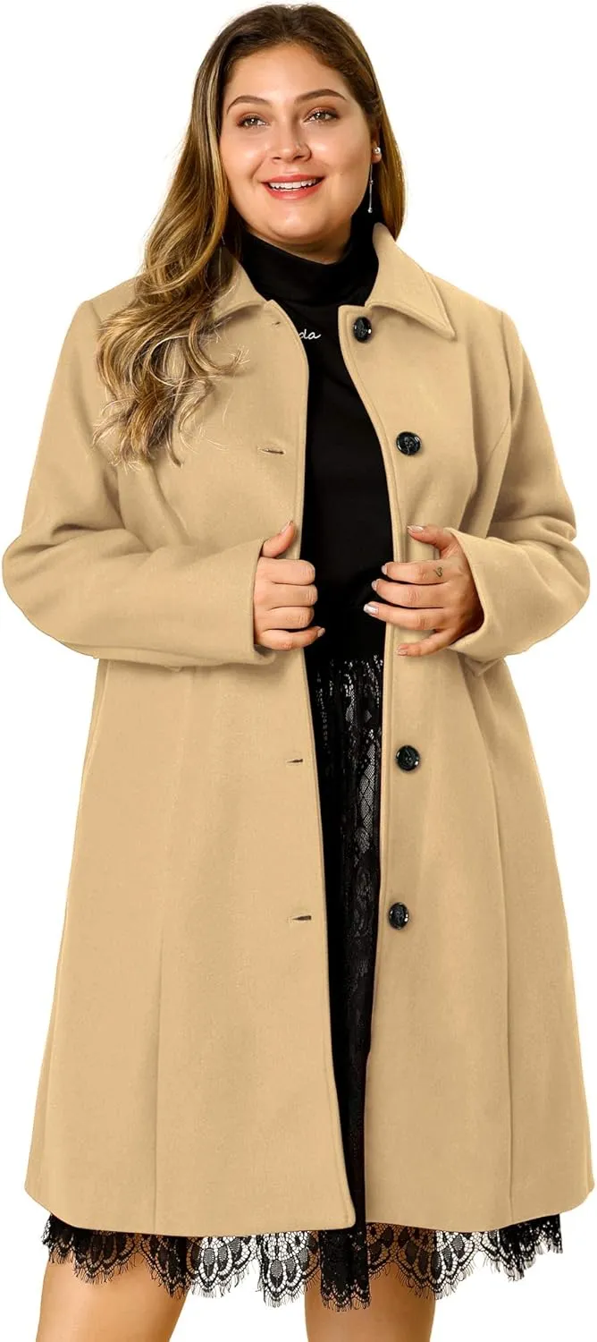Agnes Orinda Women's Plus Size Single Breasted Belted Winter Long Coat