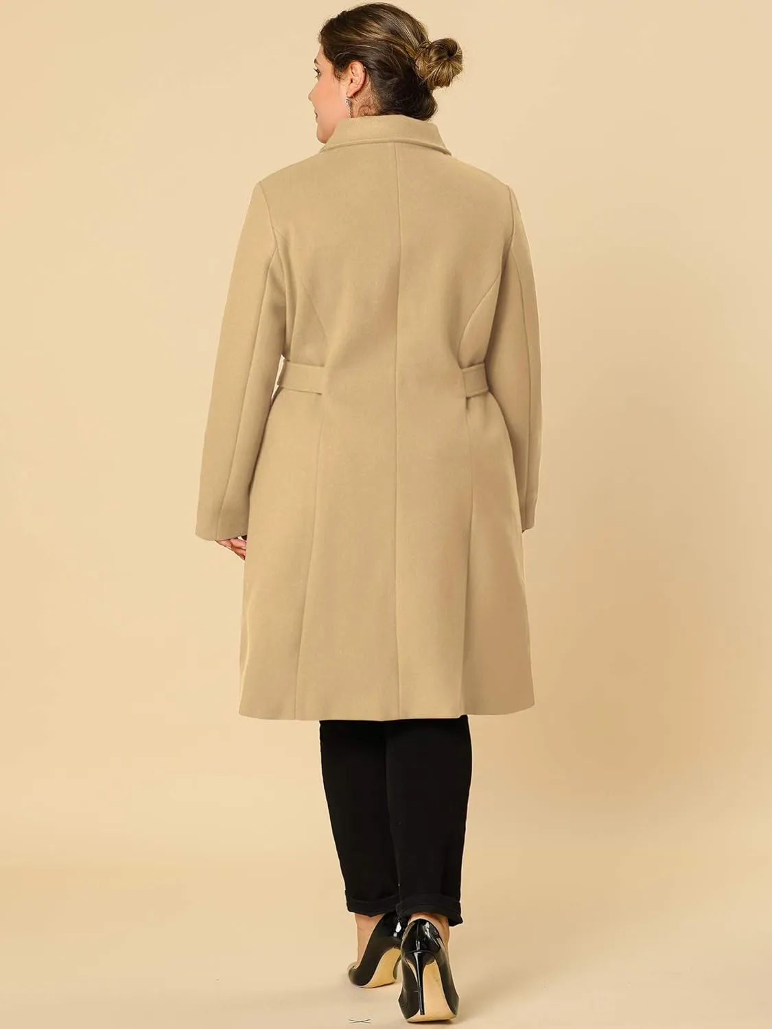Agnes Orinda Women's Plus Size Single Breasted Belted Winter Long Coat
