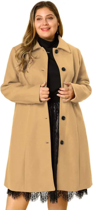 Agnes Orinda Women's Plus Size Single Breasted Belted Winter Long Coat