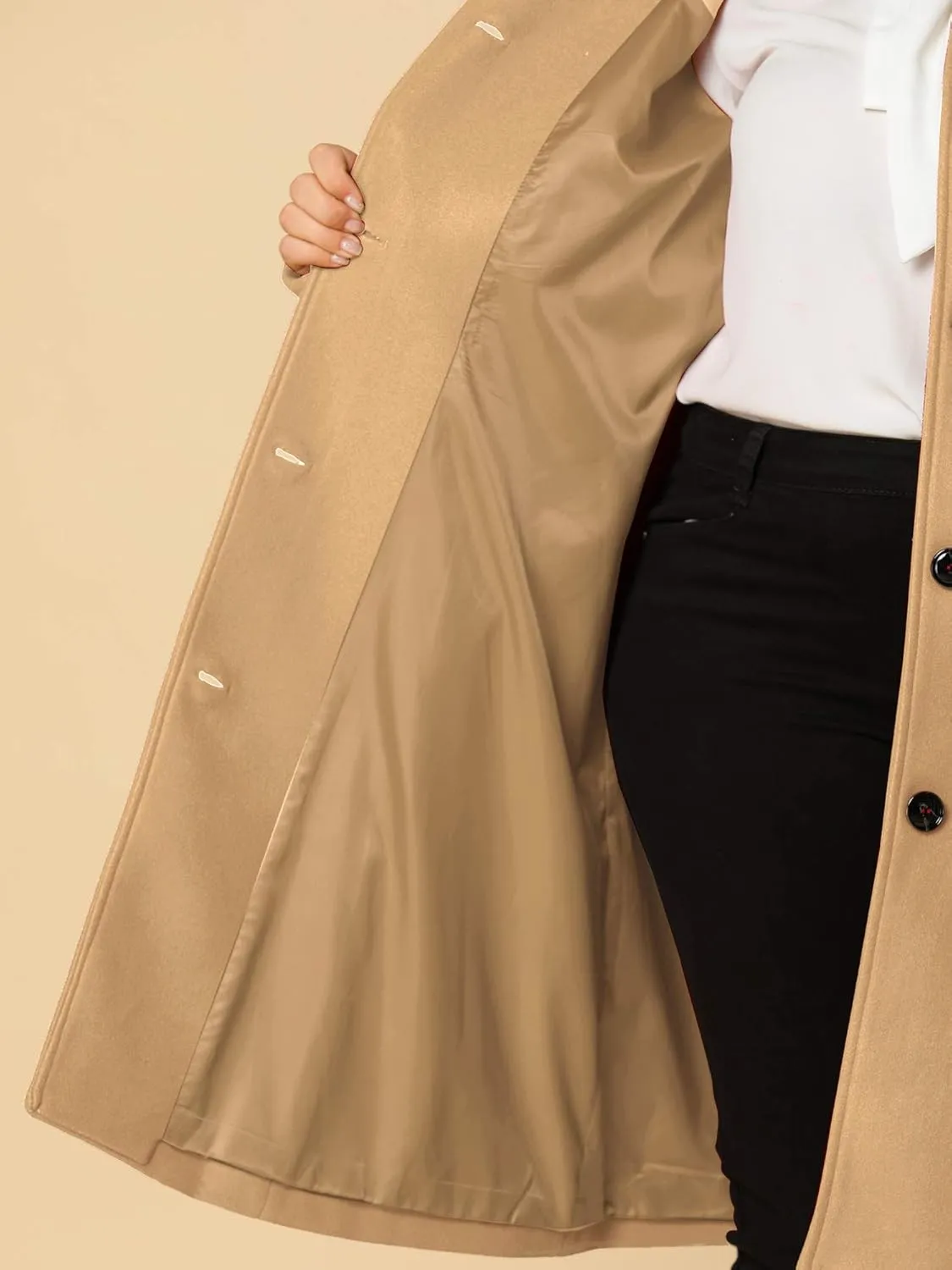 Agnes Orinda Women's Plus Size Single Breasted Belted Winter Long Coat