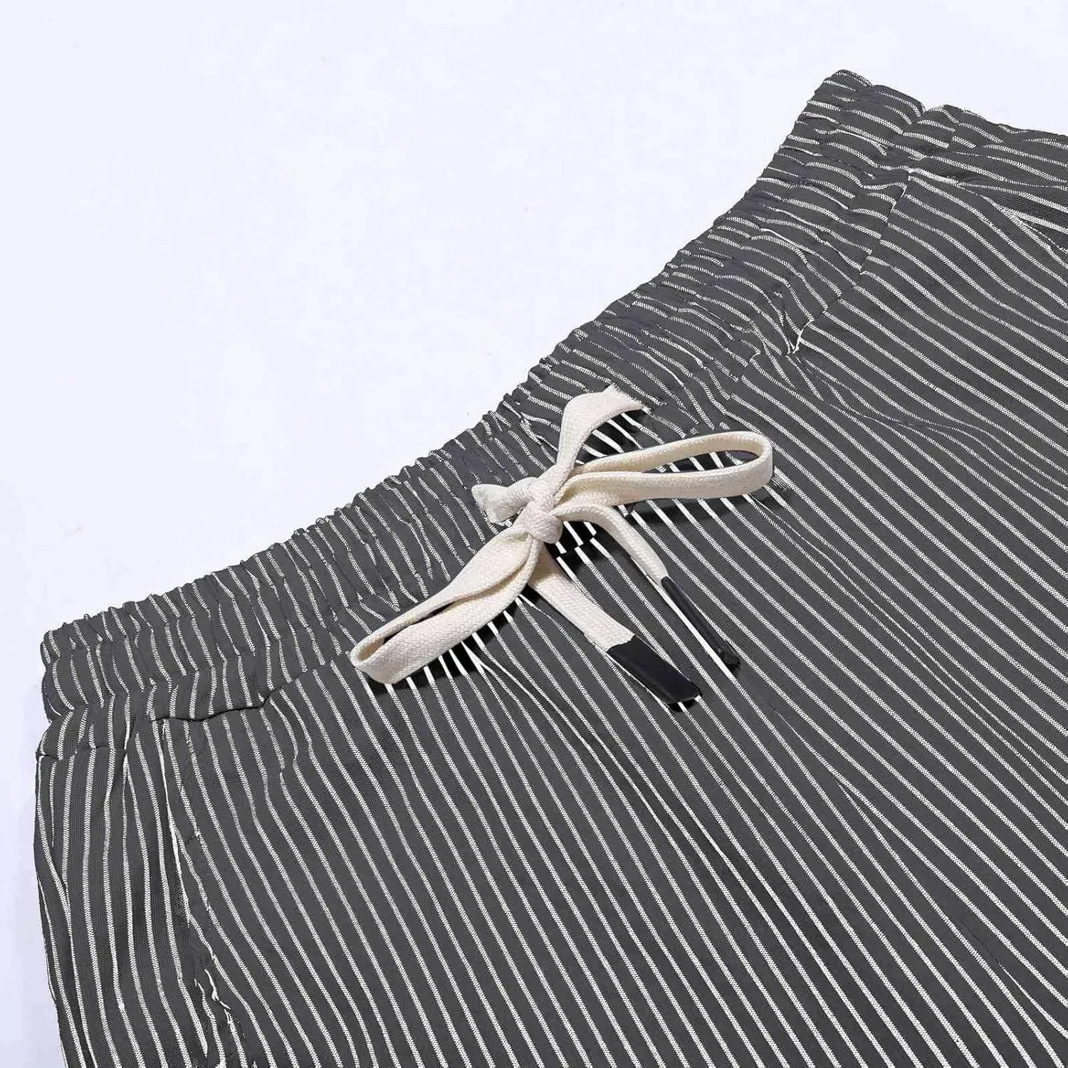 aihihe Linen Capri Pants for Women Casual Summer Striped Button Culottes Drawstring Cropped Pant Beach Travel Lounge Capris