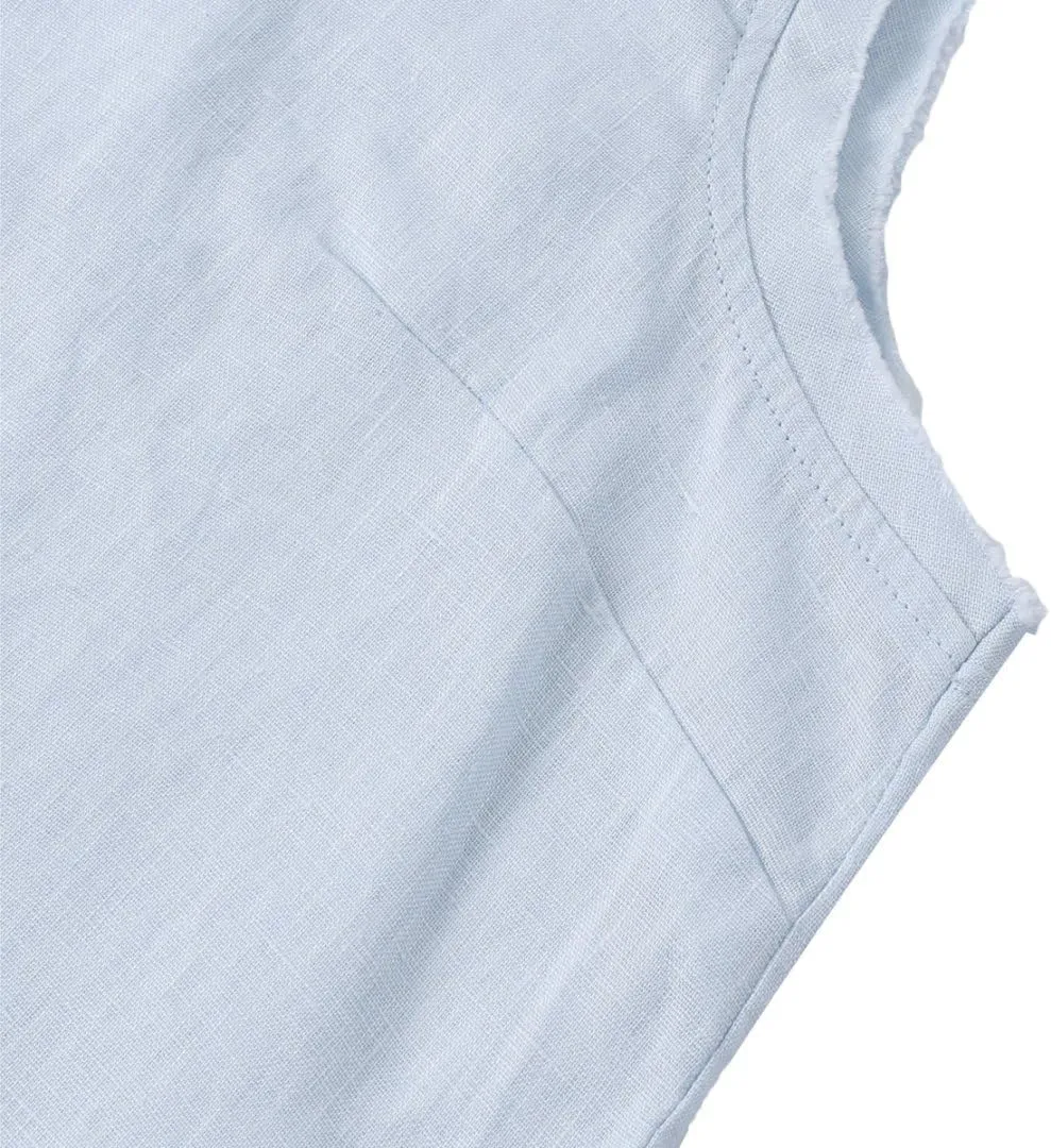 Amazhiyu Womens 100% Linen Summer Scoop Neck Tank Tops Sleeveless Raw Edge Blouse