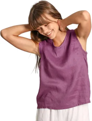 Amazhiyu Womens 100% Linen Summer Scoop Neck Tank Tops Sleeveless Raw Edge Blouse