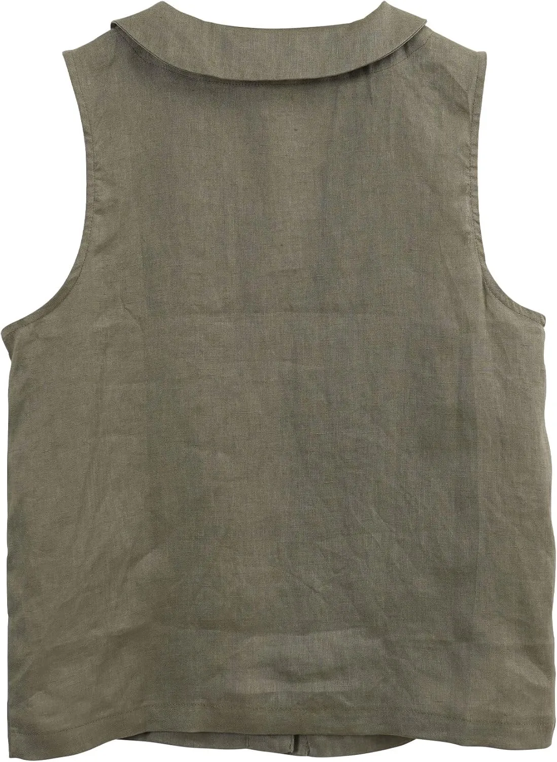 Amazhiyu Women's 100% Linen Summer Sleeveless Button-Down Tops Slight Crop Vest