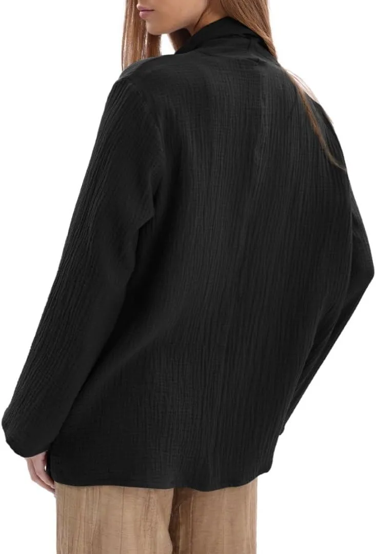 Amazhiyu Women's Cotton Gauze Draped Open Cardigan Summer Casual Asymmetric Tops