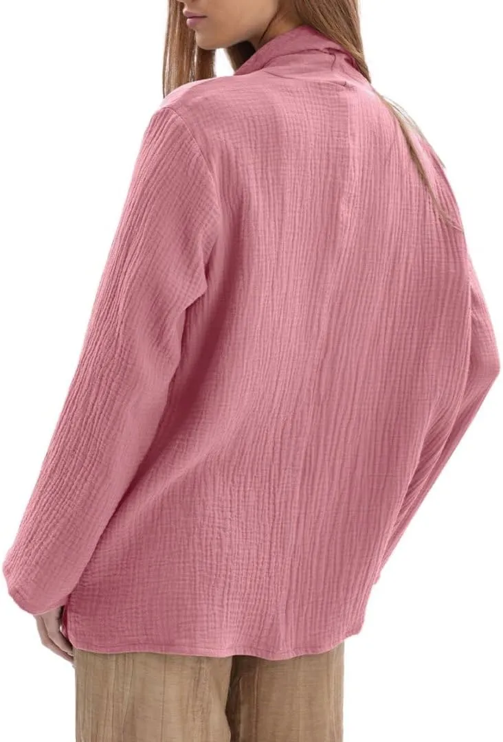 Amazhiyu Women's Cotton Gauze Draped Open Cardigan Summer Casual Asymmetric Tops