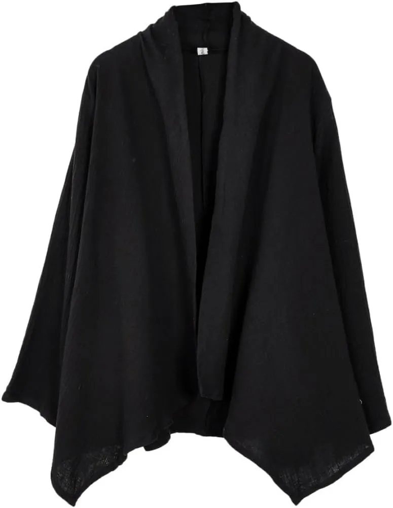 Amazhiyu Women's Cotton Gauze Draped Open Cardigan Summer Casual Asymmetric Tops
