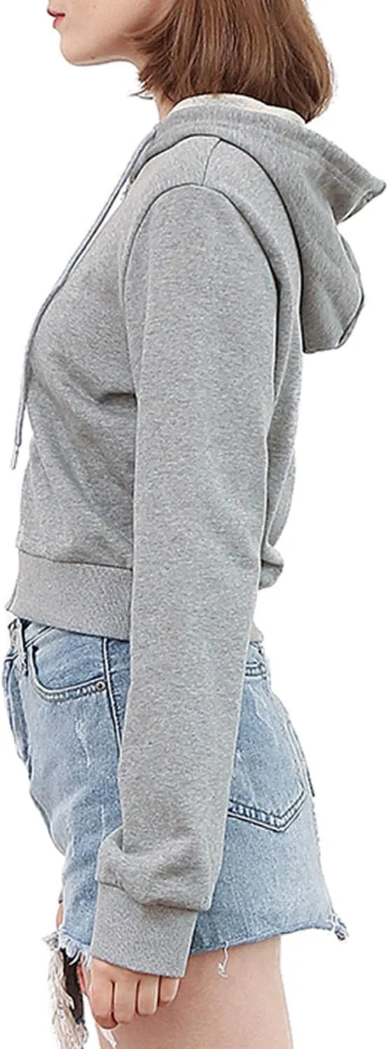 Amazhiyu Women's Cropped Zip up Hoodie Long Sleeves with Drawstring Hooded Cotton Crop Tops