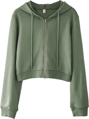 Amazhiyu Women's Cropped Zip up Hoodie Long Sleeves with Drawstring Hooded Cotton Crop Tops