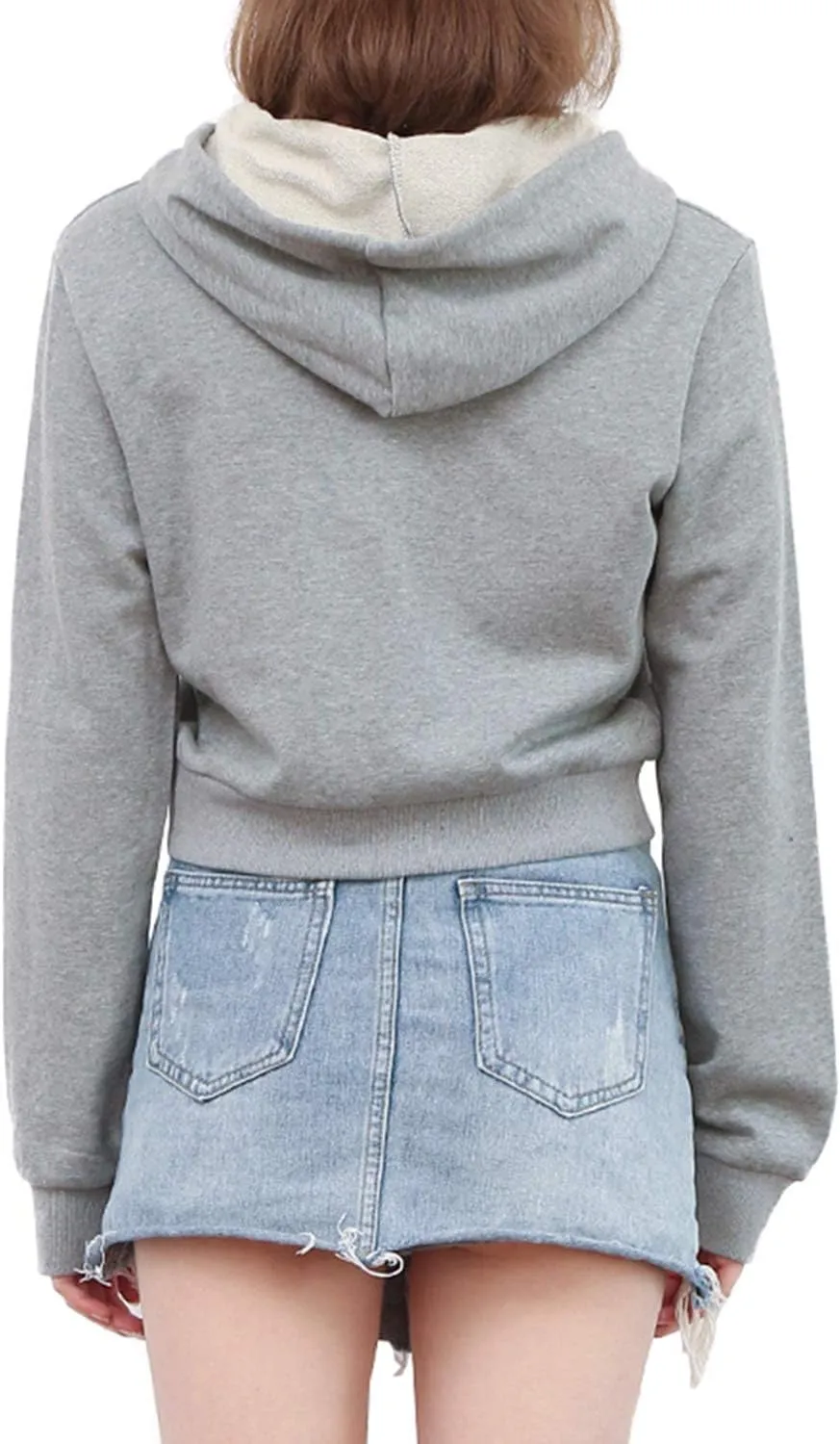 Amazhiyu Women's Cropped Zip up Hoodie Long Sleeves with Drawstring Hooded Cotton Crop Tops