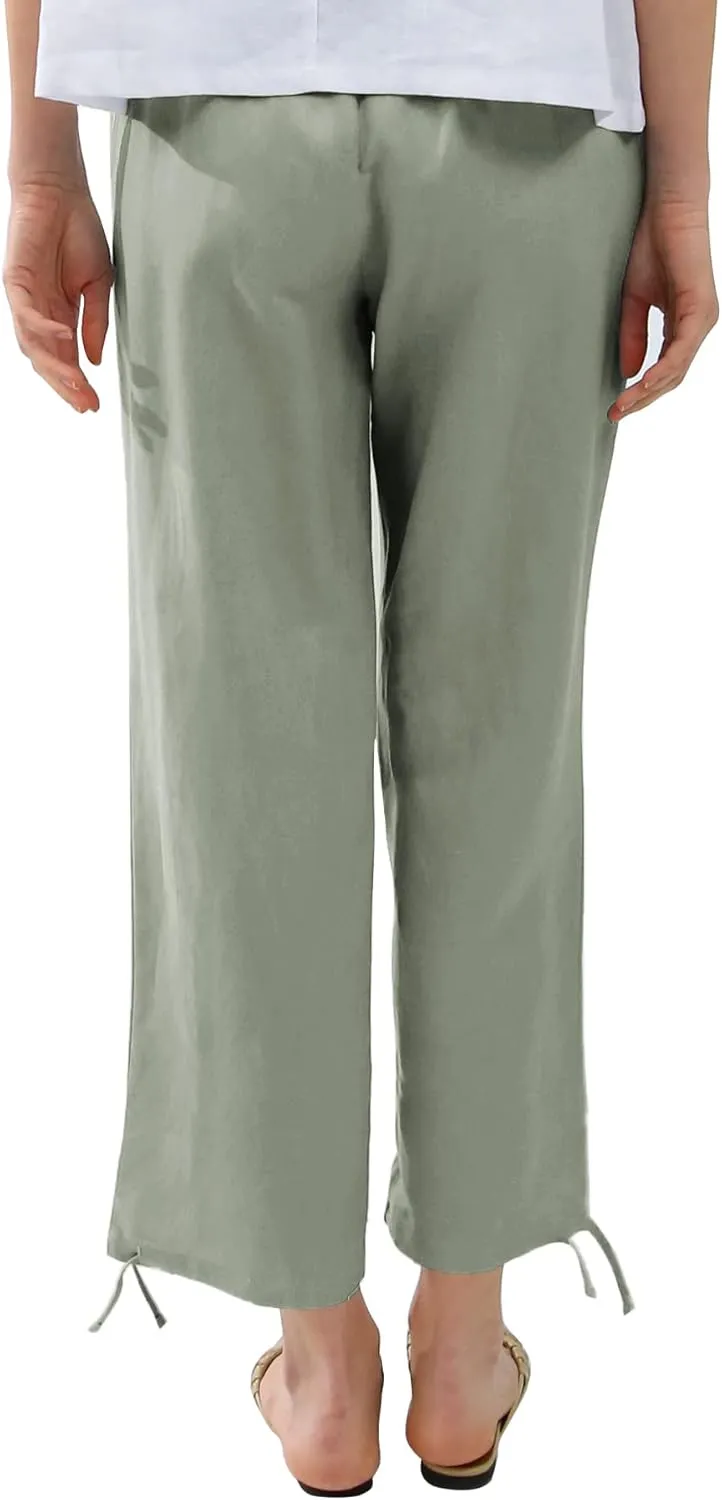 Amazhiyu Womens Linen High Waist Pencil Pants with Pockets Drawstring Trousers