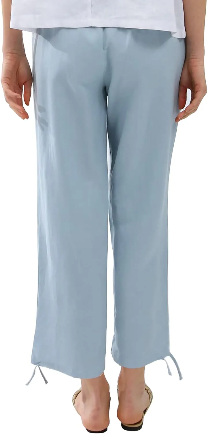 Amazhiyu Womens Linen Pencil Pants with Pockets High Waist Drawstring Trousers