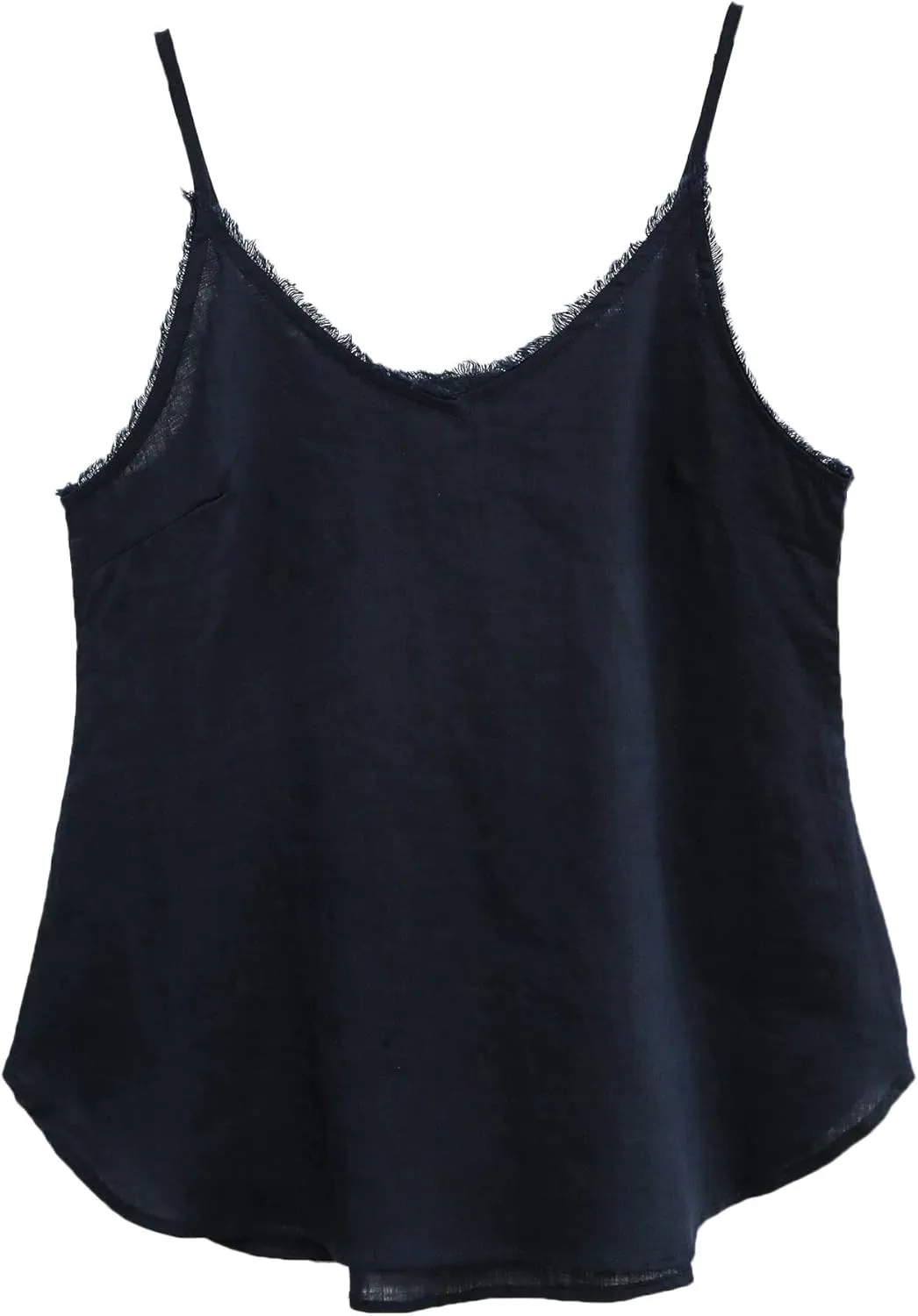 Amazhiyu Women's Pure Linen Summer Camisole Sleeveless V Neck Tops with Tassels