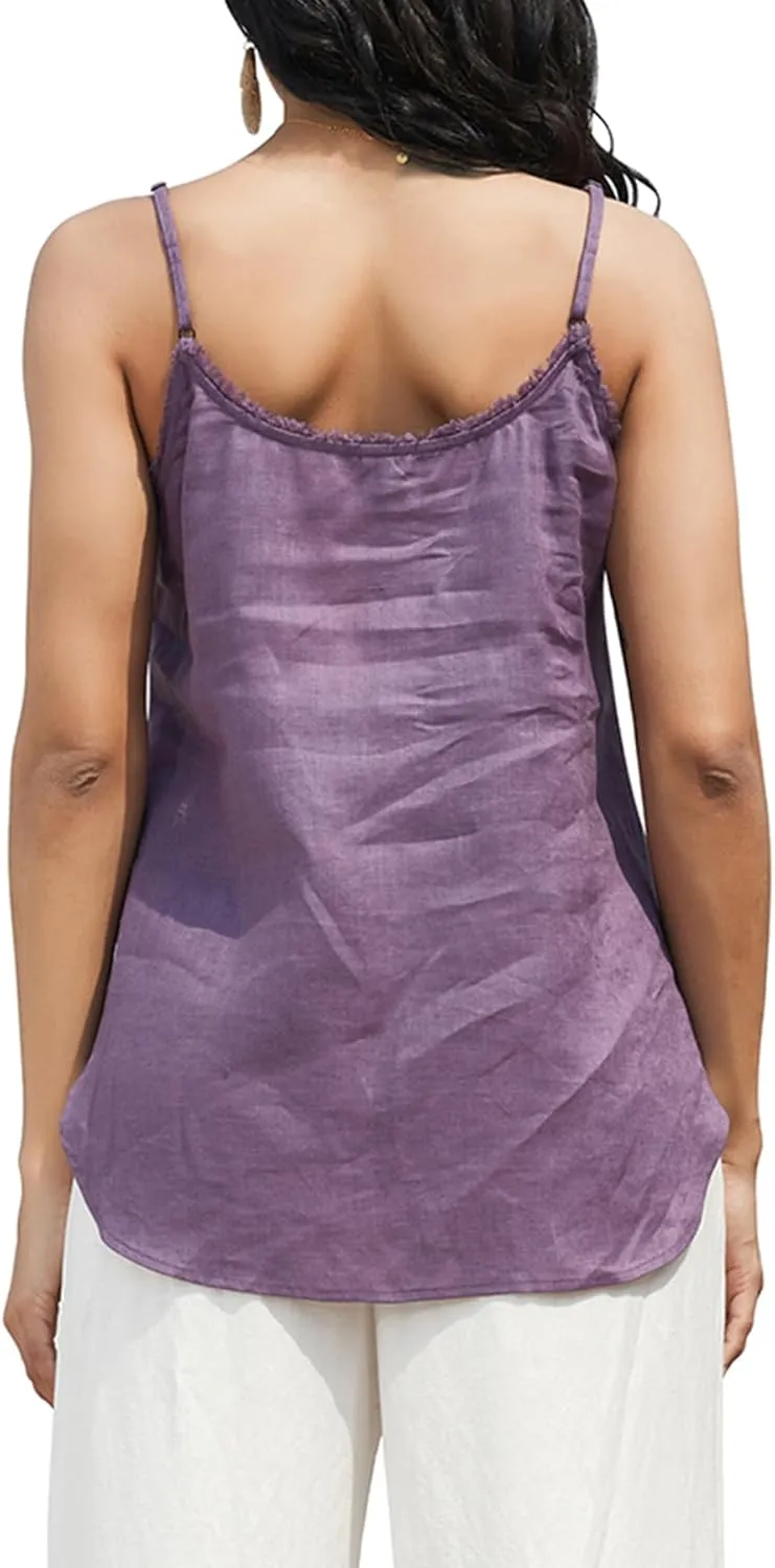 Amazhiyu Women's Pure Linen Summer Camisole Sleeveless V Neck Tops with Tassels