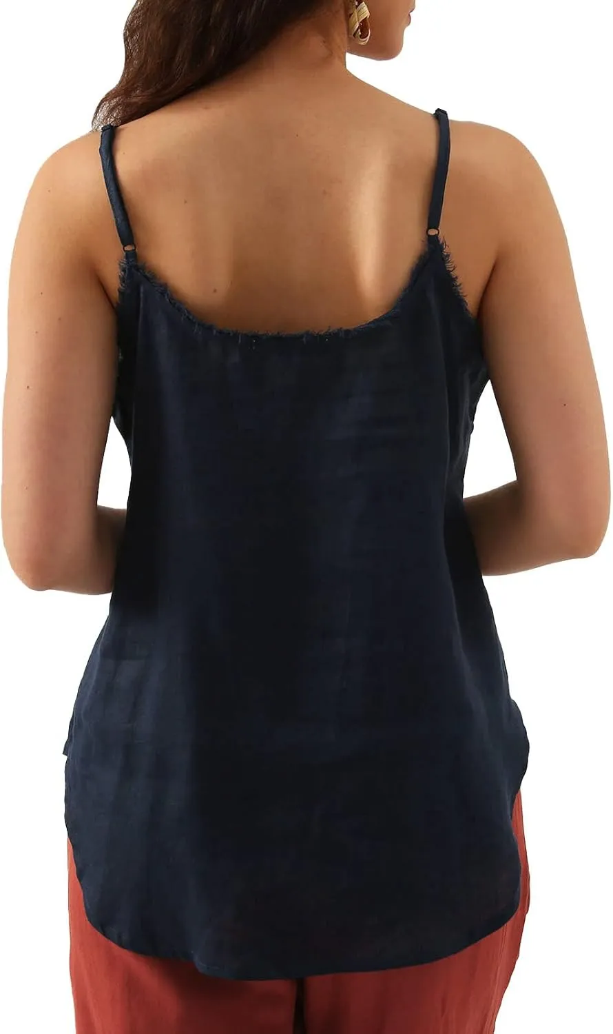 Amazhiyu Women's Pure Linen Summer Camisole Sleeveless V Neck Tops with Tassels