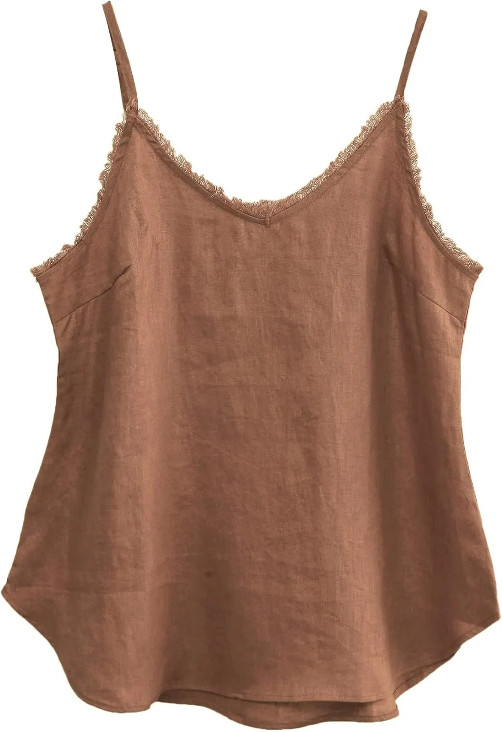 Amazhiyu Women's Pure Linen V Neck Camisole Summer Sleeveless Tops with Tassels