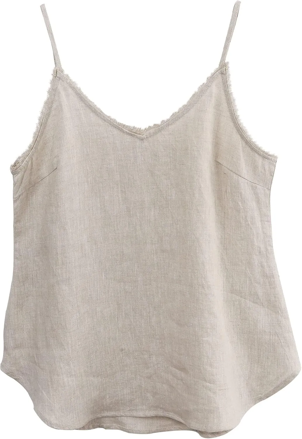 Amazhiyu Women's Pure Linen V Neck Camisole Summer Sleeveless Tops with Tassels