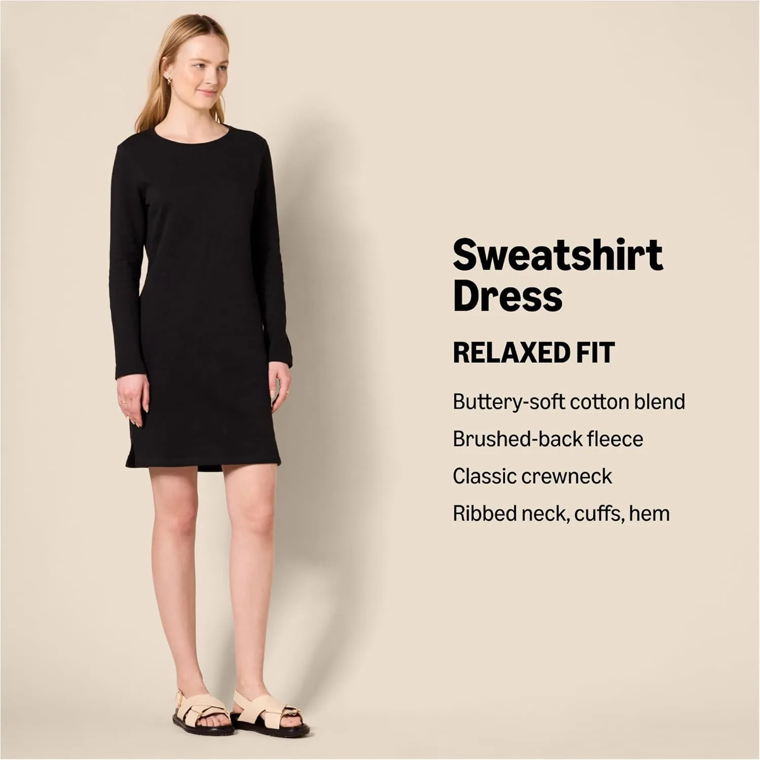 Amazon Essentials Women's Crewneck Long-Sleeve Fleece Above-The-Knee Dress