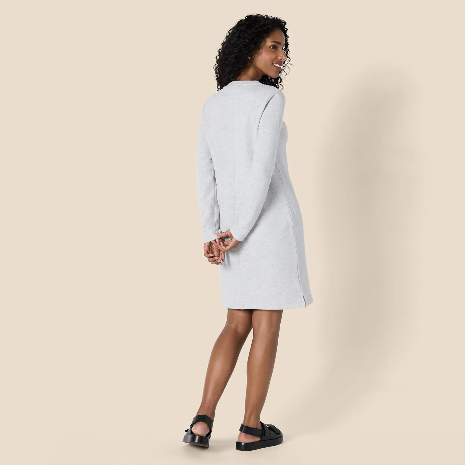 Amazon Essentials Women's Crewneck Long-Sleeve Fleece Above-The-Knee Dress