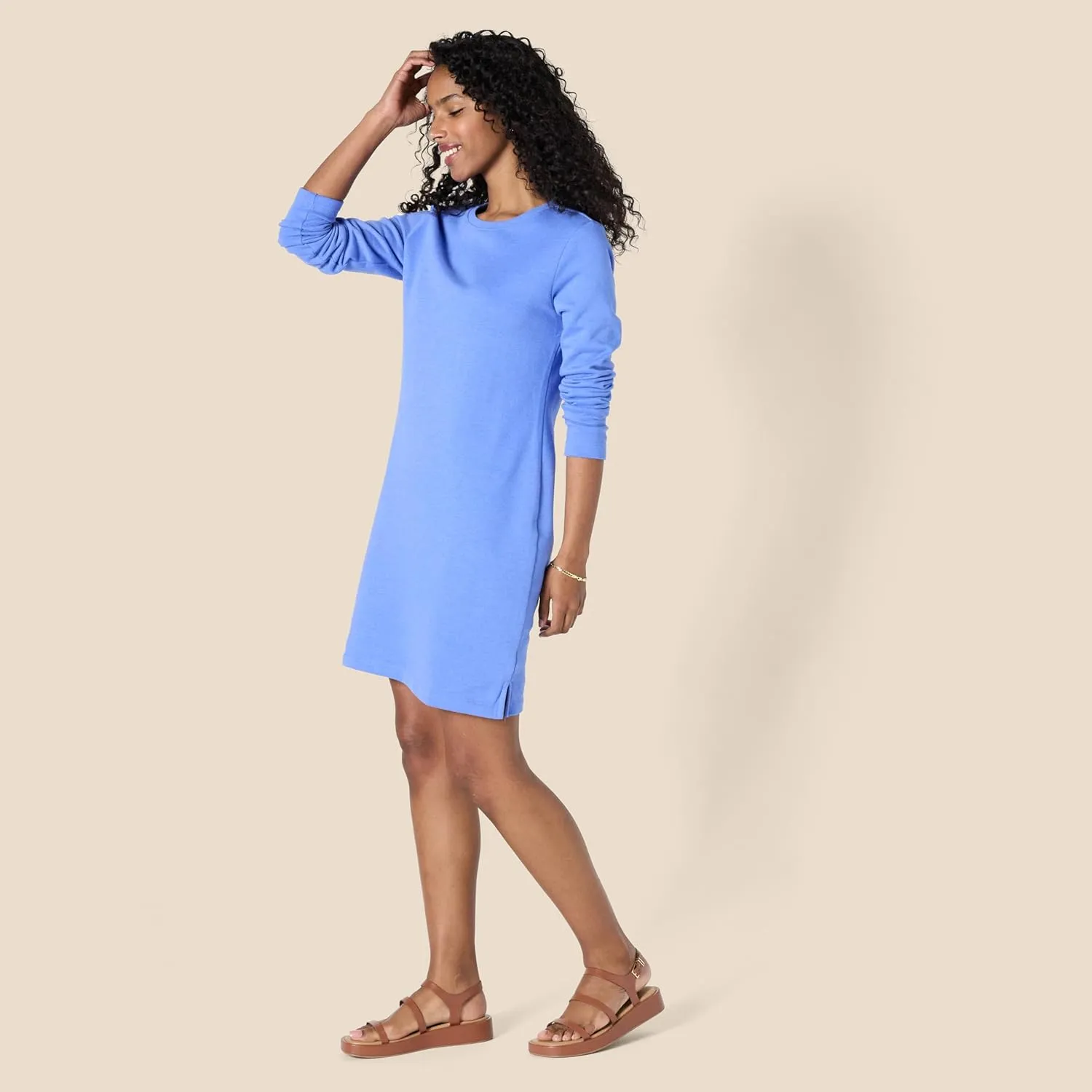 Amazon Essentials Women's Crewneck Long-Sleeve Fleece Above-The-Knee Dress