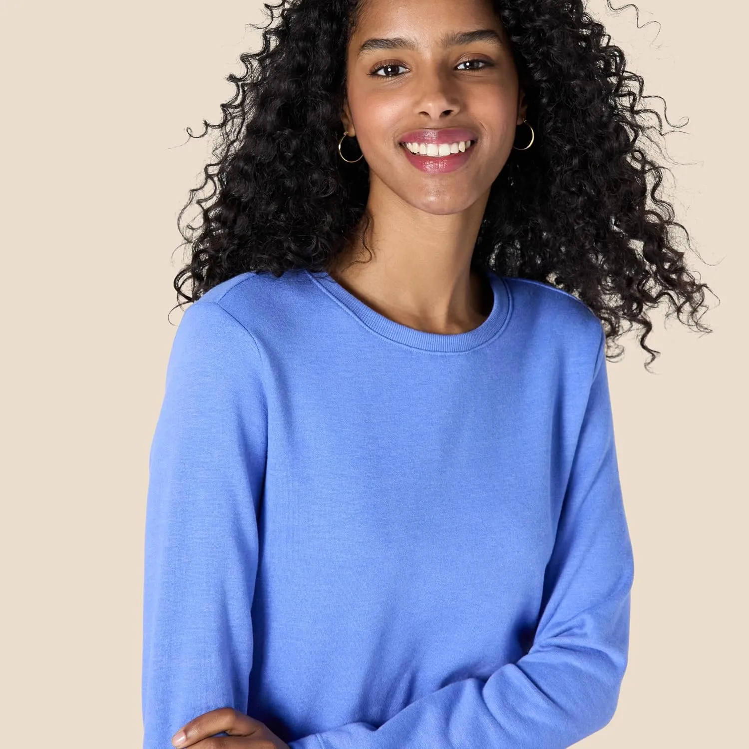 Amazon Essentials Women's Crewneck Long-Sleeve Fleece Above-The-Knee Dress