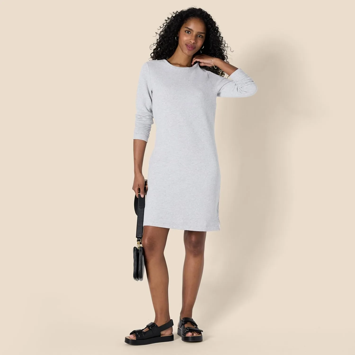 Amazon Essentials Women's Crewneck Long-Sleeve Fleece Above-The-Knee Dress