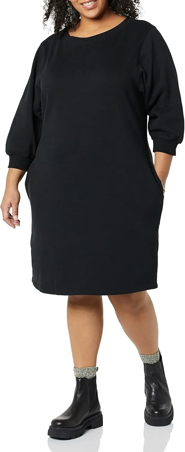 Amazon Essentials Women's Fleece Blouson Sleeve Crewneck Sweatshirt Dress (Available in Plus Size)