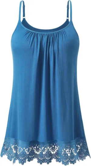 AMVELOP Women's Camisole Tops Built in Bra Casual Flowy Lace Tank Adjustable Strap Sleeveless Summer Outfits 2025