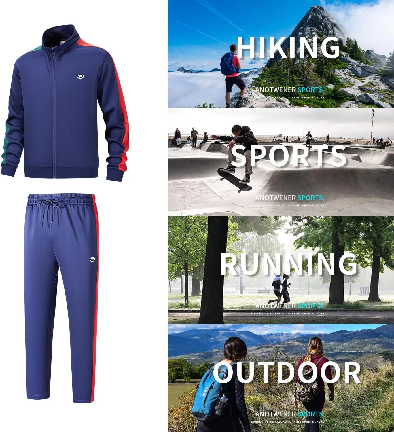 ANOTWENER Men's Casual 2 Piece Tracksuit Sets Long Sleeve Full Zip Jacket and Sweatpants Jogging Sport Outfits Sweatsuits