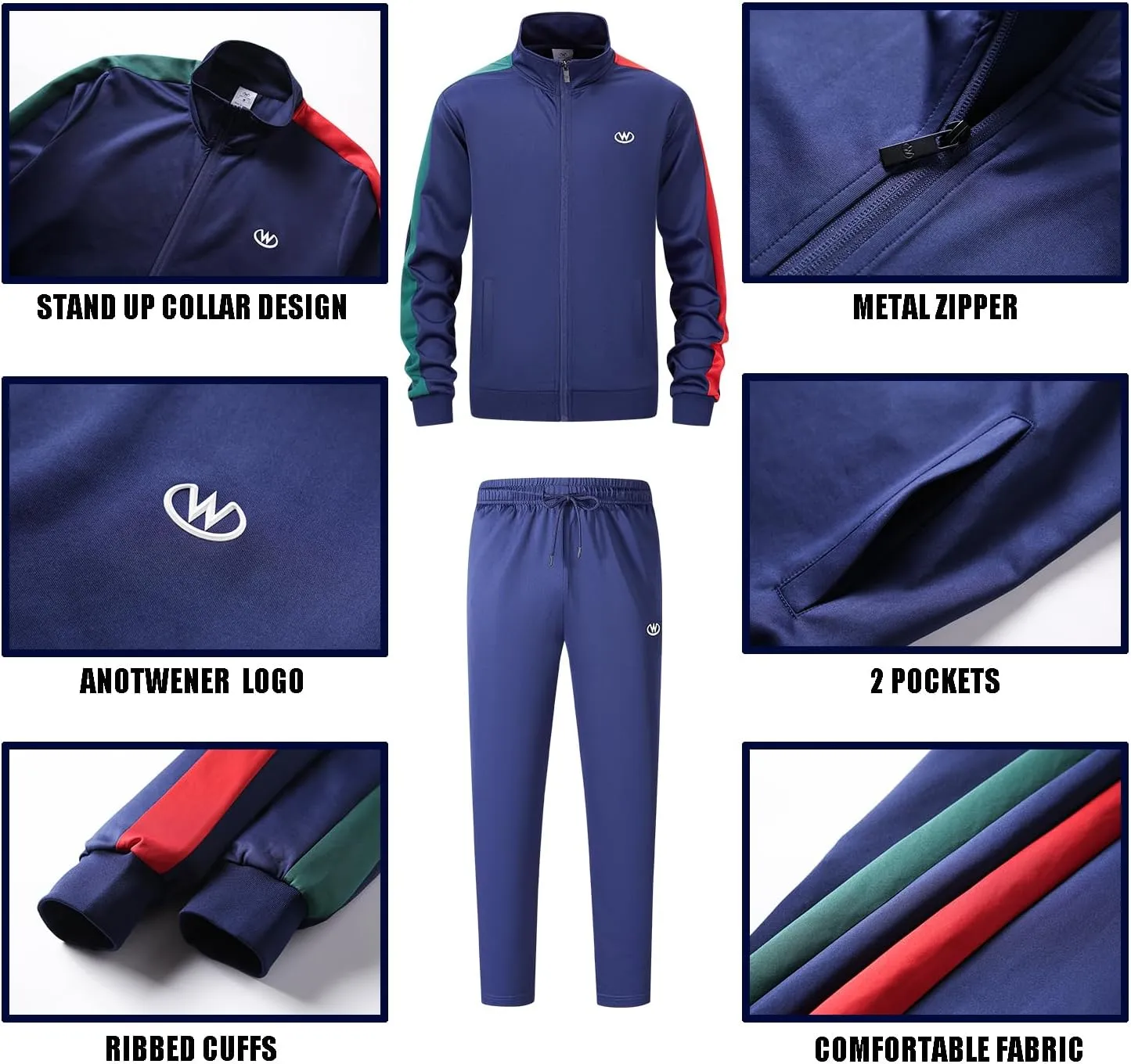 ANOTWENER Men's Casual 2 Piece Tracksuit Sets Long Sleeve Full Zip Jacket and Sweatpants Jogging Sport Outfits Sweatsuits