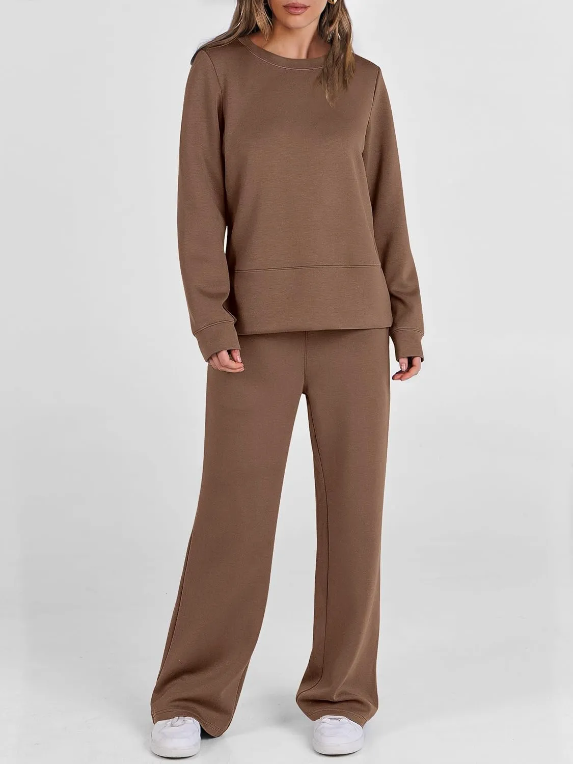 ANRABESS Women's 2 Piece Lounge Sets Casual Travel Outfits Wide Leg Tracksuit Sweatsuits Matching Set 2025 Fall Clothes