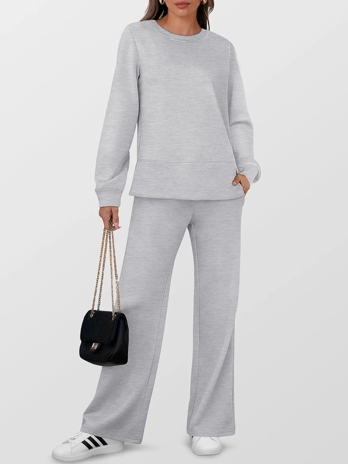 ANRABESS Women's 2 Piece Lounge Sets Casual Travel Outfits Wide Leg Tracksuit Sweatsuits Matching Set 2025 Fall Clothes