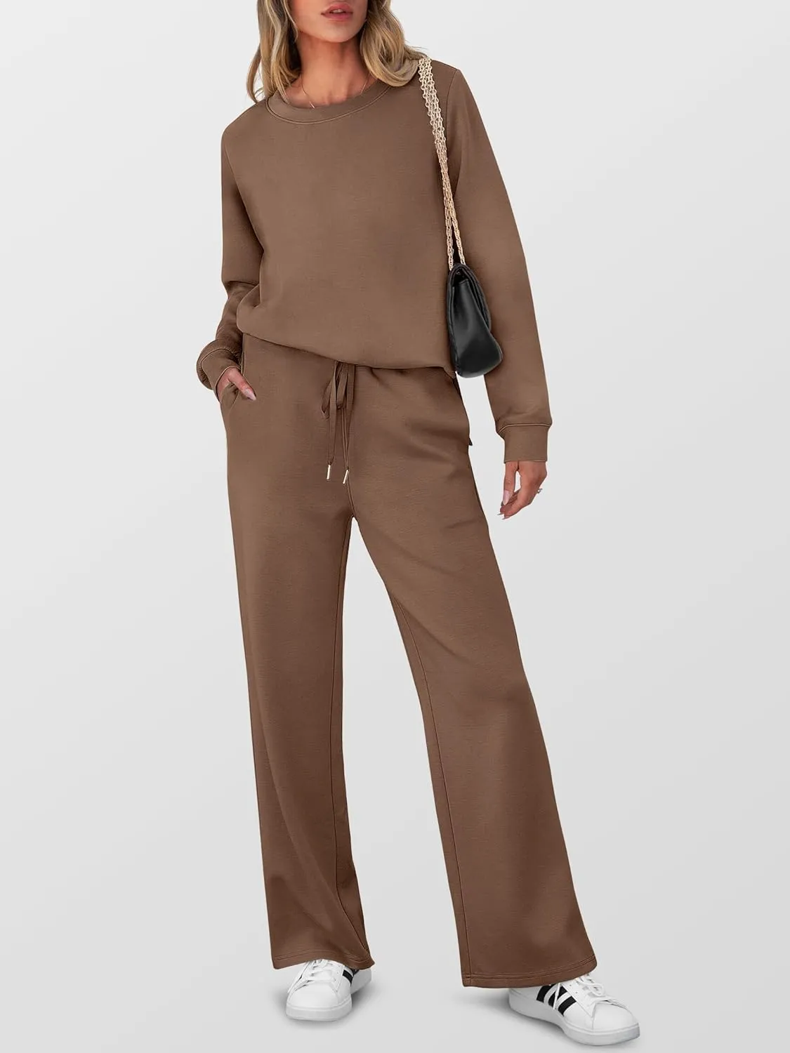 ANRABESS Women's 2 Piece Lounge Sets Casual Travel Outfits Wide Leg Tracksuit Sweatsuits Matching Set 2025 Fall Clothes
