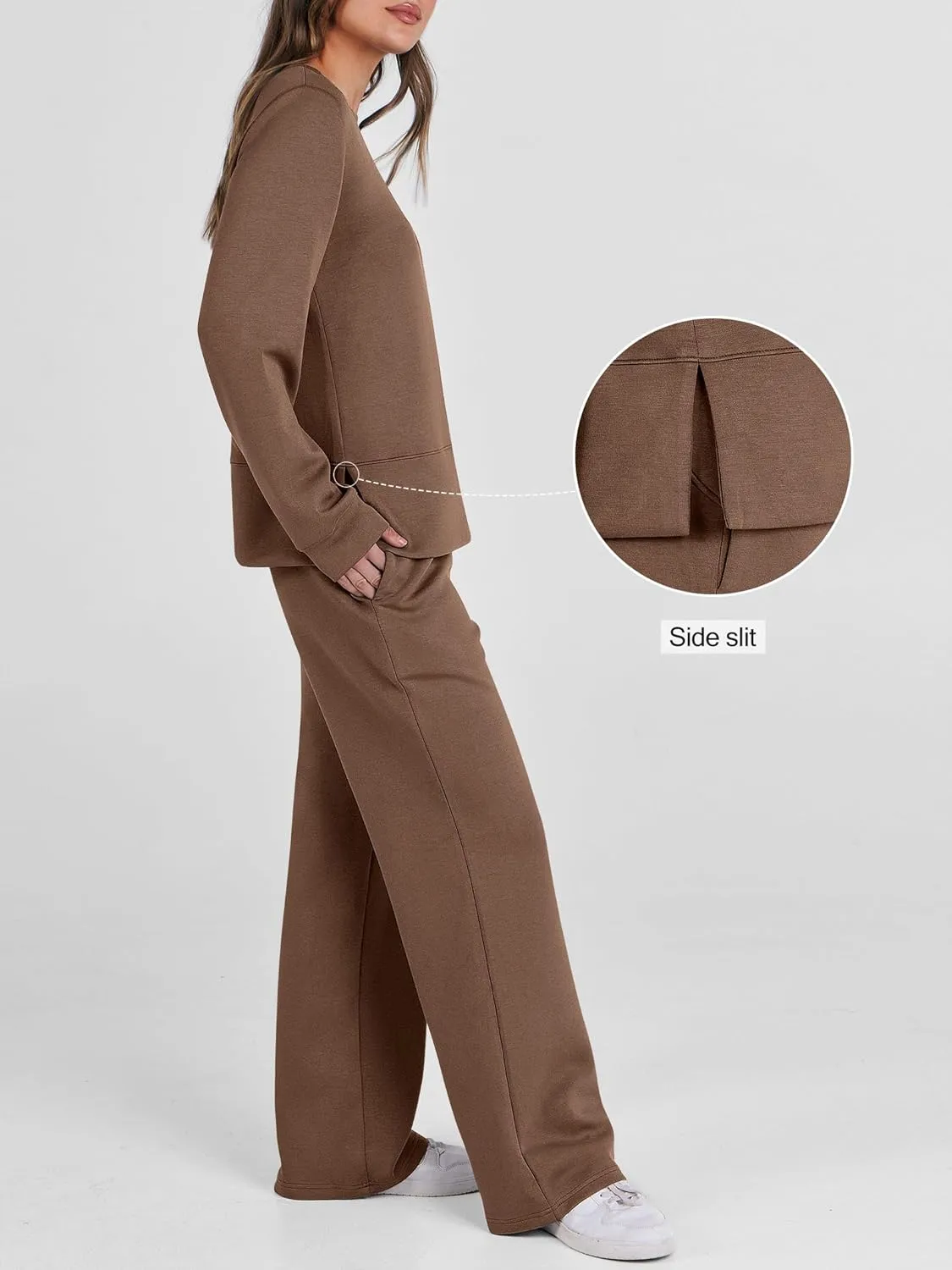 ANRABESS Women's 2 Piece Lounge Sets Casual Travel Outfits Wide Leg Tracksuit Sweatsuits Matching Set 2025 Fall Clothes