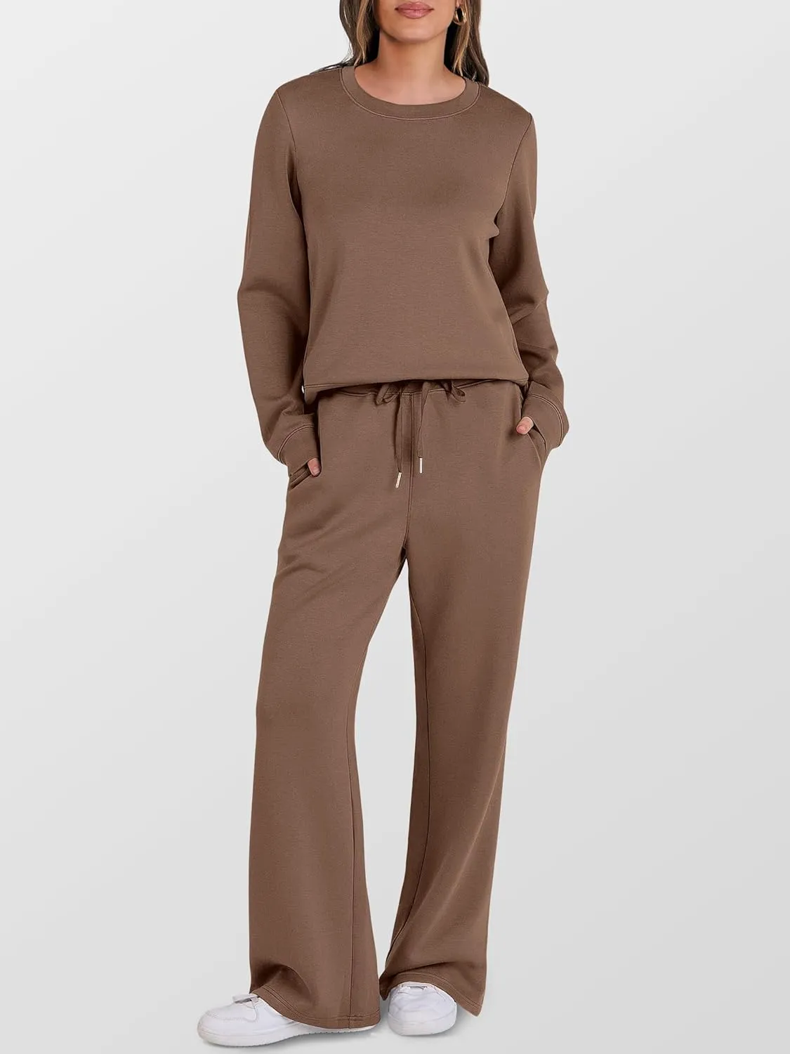 ANRABESS Women's 2 Piece Lounge Sets Casual Travel Outfits Wide Leg Tracksuit Sweatsuits Matching Set 2025 Fall Clothes